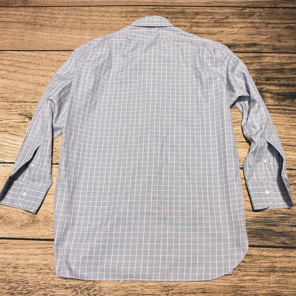 Ermenegildo Zegna Dress Shirt Mens 16 41 Blue White Check Regular Fit Luxury - Picture 4 of 8